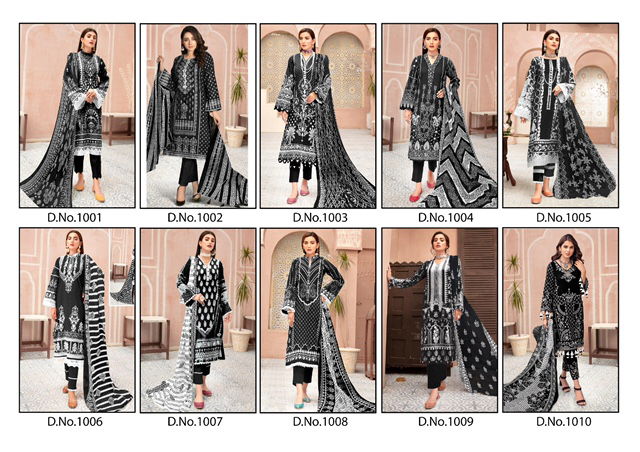 Mishri Black White Lalest Fancy Designer Black And White Heavy Cotton Print Karachi Dress Material